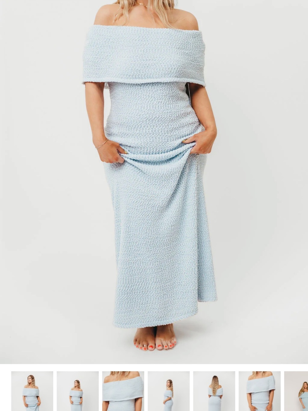 Off-Shoulder Light Blue Maxi Skirt Dress